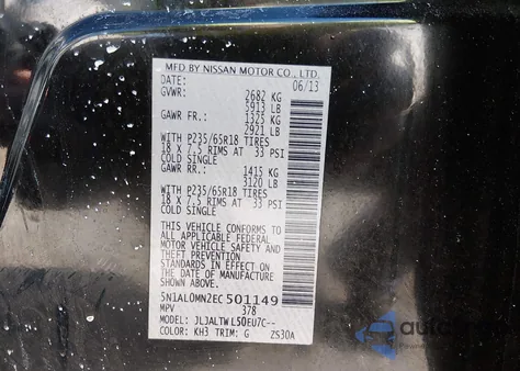 2014 Infiniti Qx60 from USA, damaged, VIN 5N1AL0MN2EC501149